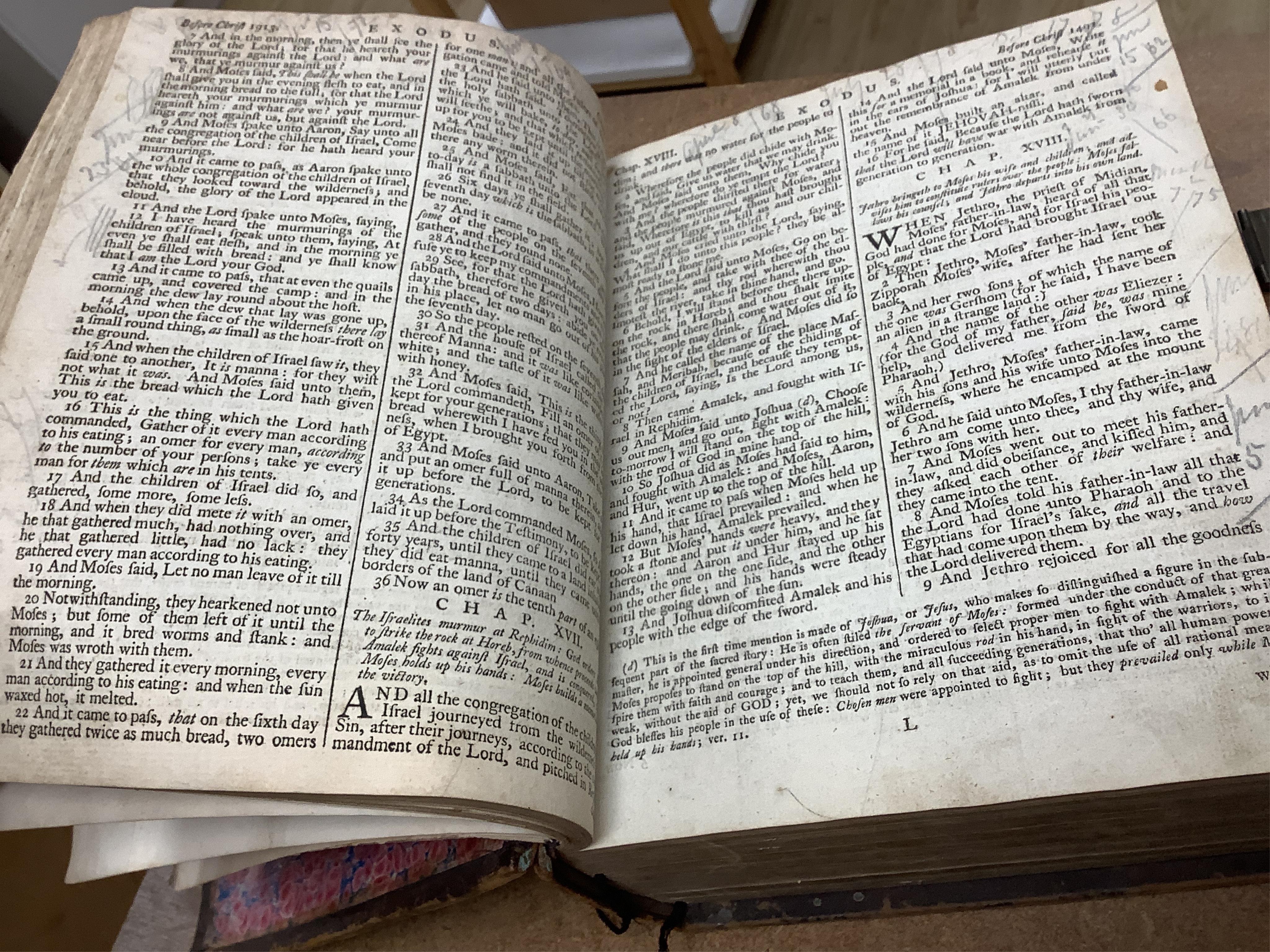[BIBLE] The Holy Family Bible ... with concise explanatory notes ... by The Rev. Alexander Fortestcu. 3rd edition, 2 vols (in one). engraved plates, old mottled calf, panelled spine and red label, cover bosses and with c